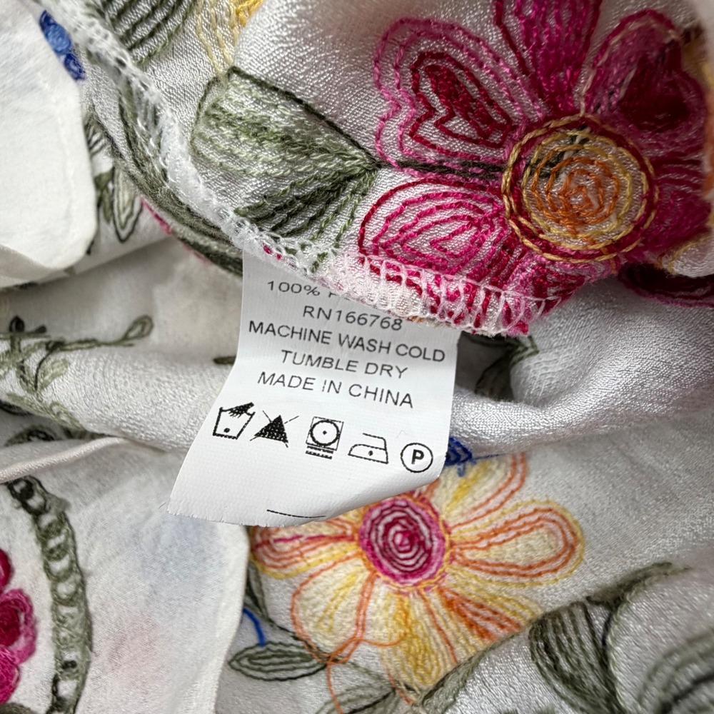 Ana & Rose Womens White Floral Embroidered Boho Blouse Top Medium - Picture 5 of 8